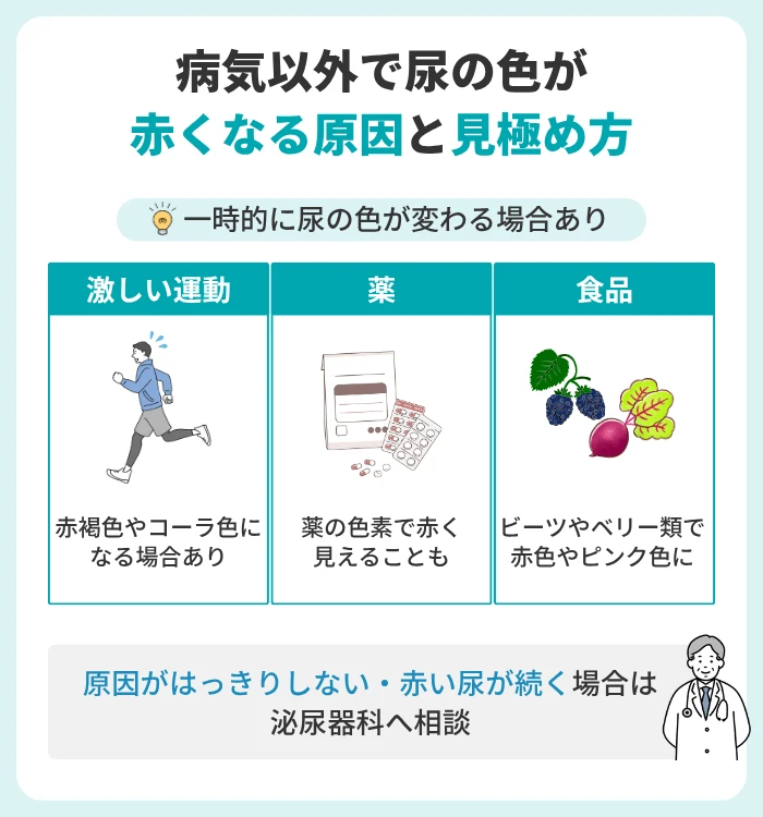 病気以外で尿の色が赤くなる原因と見極め方