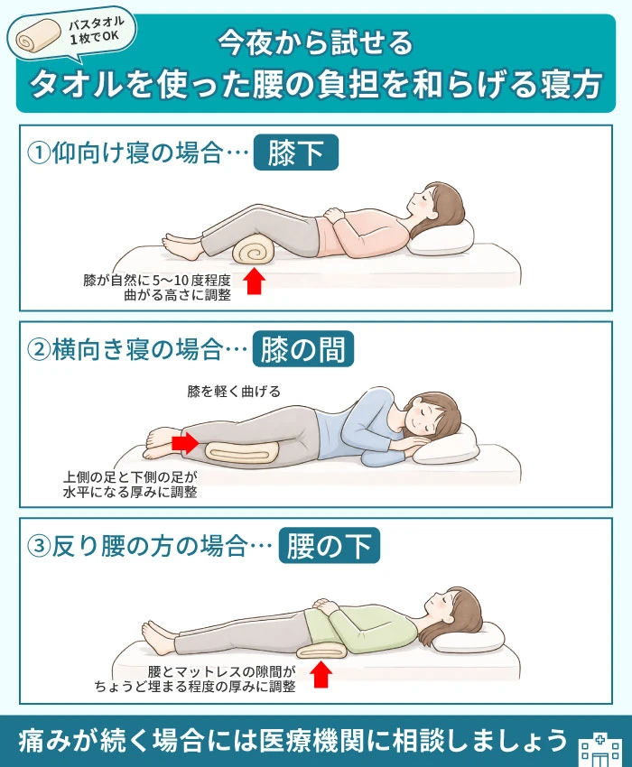 今夜から試せるタオルを使った腰の負担を和らげる寝方